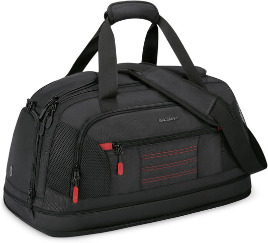 BAGSMART Gym Bag for Men, Expandable Lightweight Workout with Shoe Compartment & Wet Pocket, Water Resistant Weekender Bag, Black
