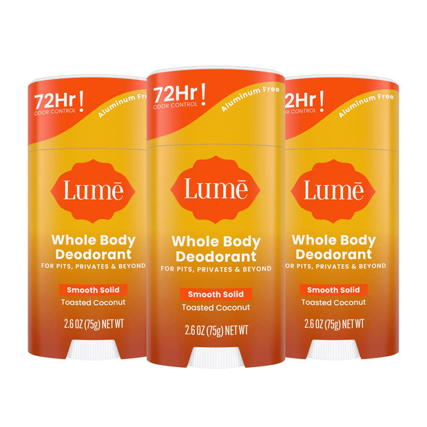 Lume Whole Body Deodorant - Smooth Solid Stick - 72 Hour Odor Control - Aluminum Free, Baking Soda Free and Skin Safe - 2.6 Ounce (Pack of 2) (Soft Powder)