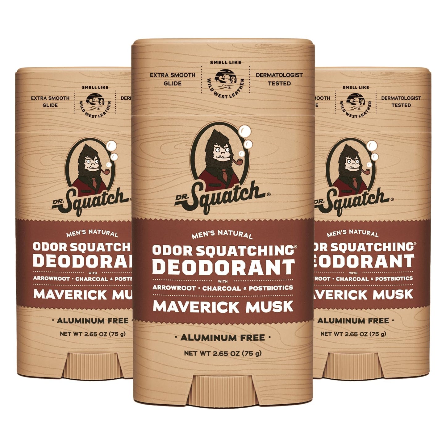 Dr. Squatch Natural Deodorant for Men 3 Pack – Odor-Squatching Men's Deodorant Aluminum Free (2.65 oz, 3 Pack)
