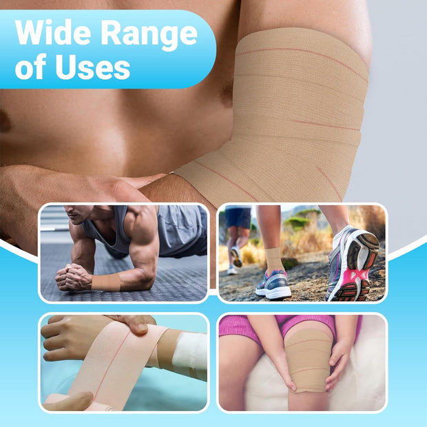 OK TAPE Elastic Adhesive Tape Bandage Tape Wrap - 4 Rolls, Flexible Stretch Bandages for Sports Ankle, Knee and Wrist Sprains (Beige,2 Inch Wide)