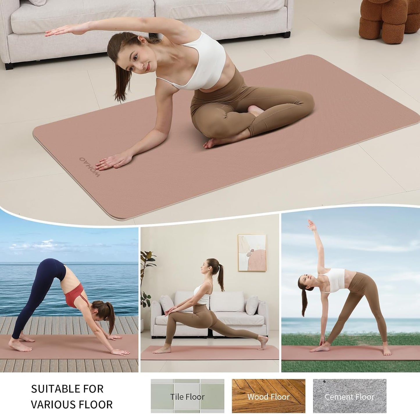 Extra Thick 8mm Yoga Mat for Women & Men – 72"x28" Non-Slip 2-Sided (Dual Color) Exercise Mat – Thick Yoga Mat for Home Gym, Pilates, Stretching – Includes Carrying Strap, Non-Toxic & Odorless