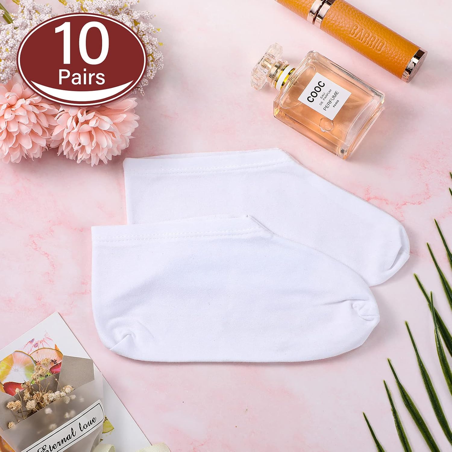 Geyoga 10 Pairs Moisturizing Socks Overnight for Dry Feet Spa Cotton Moisture Enhancing Cosmetic Socks for Women and Men, White