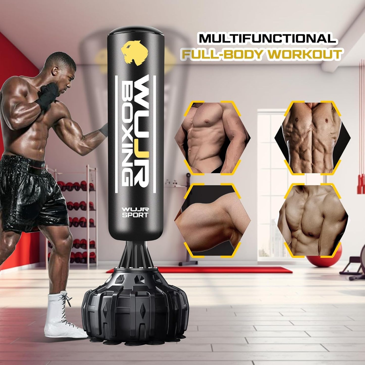 70" Freestanding Punching Bag with Boxing Gloves Heavy Boxing Bag with Suction Cup Base for Adult Kids - Men Stand Kickboxing Bag
