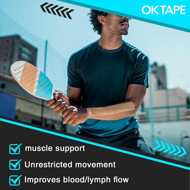 OK TAPE 4 Rolls Kinesiology Tape Precut, Cotton Elastic Athletic Tape Latex Free,20 Strips per Roll 2in x 16ft,Muscle Support,Mixcolor