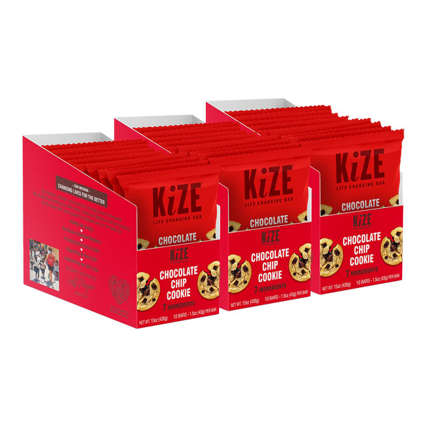 KiZE Energy Bars - Peanut Butter Chocolate Chip - Gluten Free, Dairy Free, Non-GMO, and High Protein Meal Replacement Energy Bars, Clean and Simple Food Ingredients - 10g High Protein Snacks, (10 Count)