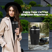 Vacuum-Insulated Stainless Steel Travel Coffee Mug, Leak-Proof Reusable Coffee Cup with Lid - Keep Hot & Cold Drinks for Hours, Durable Thermos Tumbler for Men & Women (3rd-Black, 12OZ)