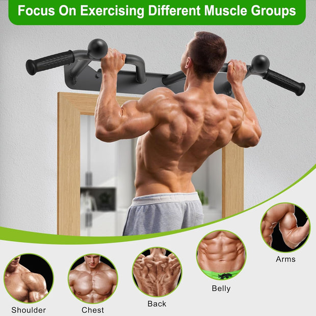 SELEWARE Heavy Duty Wall Mounted Doorway Pull Up Bar Multifunctional Joist Mount Chin Up Bar with Resistance Band Hooks & Ball Finger Training, Fully Welded Steel Construction Support to 600LBS