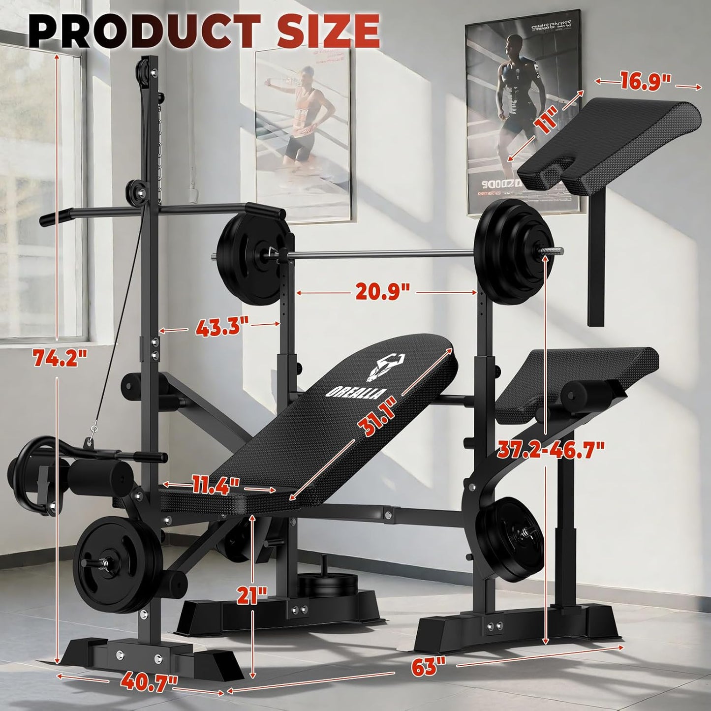 Adjustable Weight Bench Press Set - Full Body Strength Training Workout Bench, 8 in 1 Multi-Function Exercise Equipment with Leg Developer, Preacher Curl Pad, Chest Fly for Home Gym