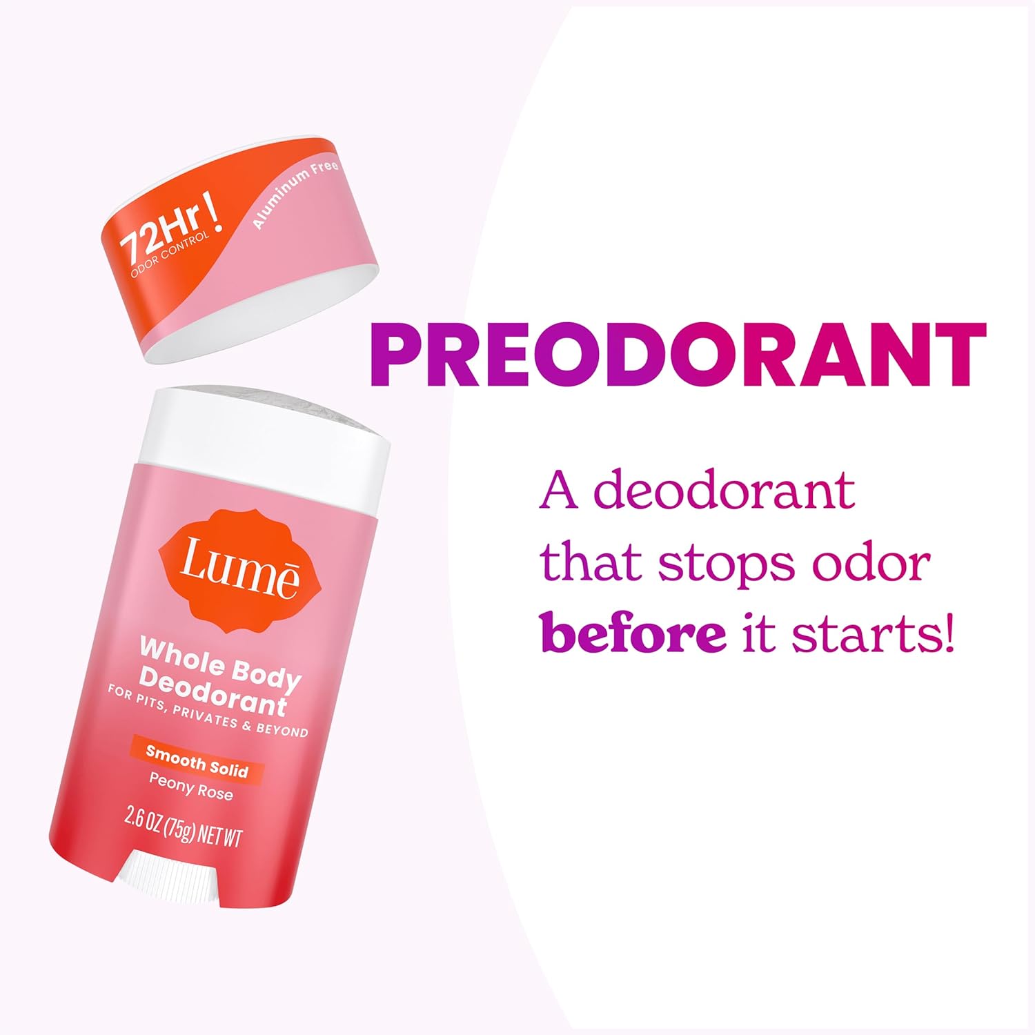 Lume Skin Care Gift Set for Women, Whole Body Deodorant Starter Pack - Smooth Solid Stick, Invisible Cream Tube, Acidified Body Wash Mini & Deodorant Wipes - Aluminum Free Odor Control (Peony Rose)