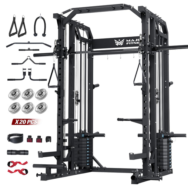 Major Fitness Drone2 Advanced Training Smith Machines– All-in-One Home Gym Squat Rack with Aluminum Pulley Set , Weight Bar, Dual LAT Pull-Down Systems & Cable Crossover Machine for Full-Body Workouts