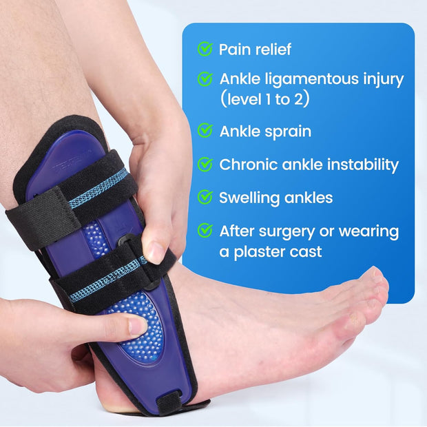 Velpeau Ankle Stabilizer Brace for Sprain, Ligament Injury (Grade 1 to 2), Tendonitis, Adjustable Stirrup Ankle Support Splint for Women and Men,Reversible Left & Right Foots,One Size(Foam Pads, Blue)