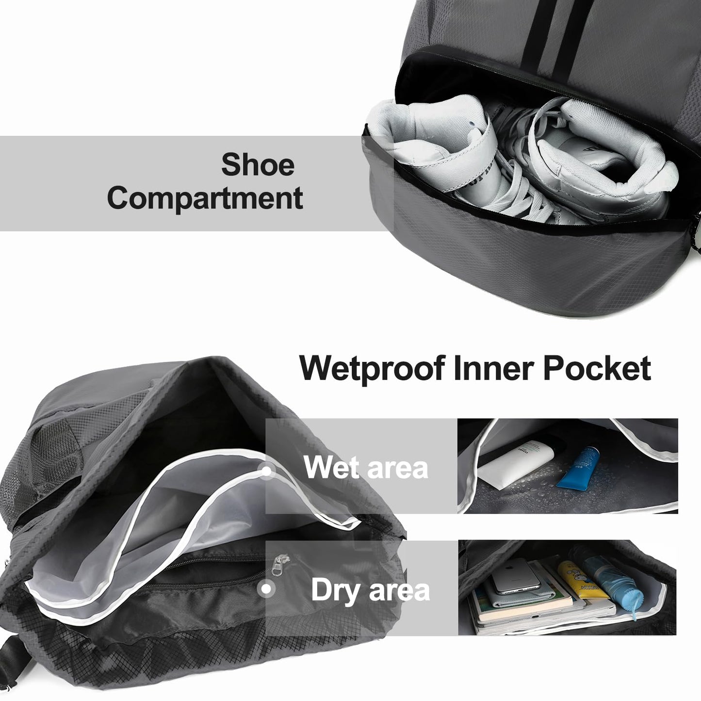 Hoedia Sports Drawstring Backpack - String Swim Gym Bag with Shoes Compartment and Wet Proof Pocket for Women&Men