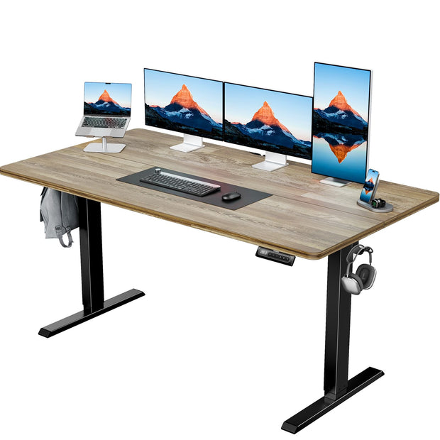 HUANUO 48" x 24" Electric Standing Desk Adjustable Height, 4 Memory Height Settings, Headphone Hook, Cable Manager, Sit Stand Up Desk for Home Office & Computer Workstation, Black