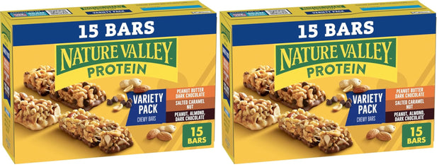 Nature Valley Breakfast Bars, Protein Granola Bars, Peanut Butter Dark Chocolate, Chewy, Gluten-Free, Individually Wrapped, On-the-Go, No Artificial Flavors or High Fructose Corn Syrup, 15-Count Box