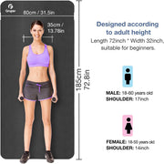 Thick Yoga Mat Non Slip, Large Size 72" L x 32" W x 0.6" TH, Premium Exercise & Fitness Mat with Carrying Strap and Bag, Workout Mats for Home