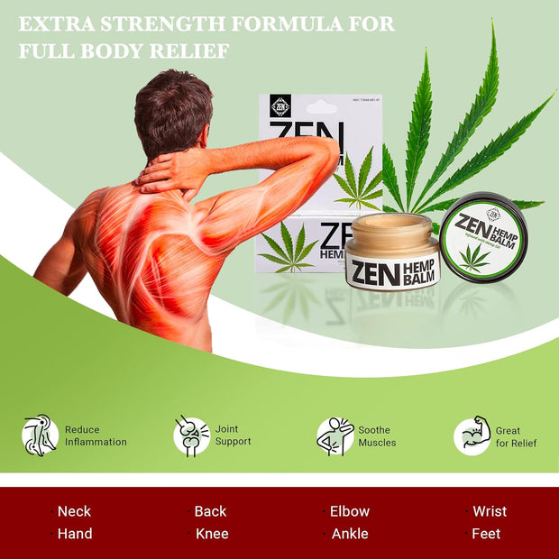 ZEN Hemp Balm for Relief, Hemp Oil Extract for Joints, Back, Neck and Elbows, Hemp Infused Topical Cream - 0.7 oz (Pack of 1)