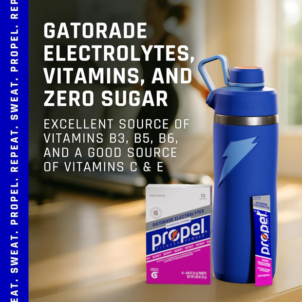 Propel Electrolyte Enhanced Water Drink Mix Powder Packets, Kiwi Strawberry Variety Pack, Zero Calorie & Zero Sugar Hydration with Electrolytes and Vitamins C & E (30 Packets)