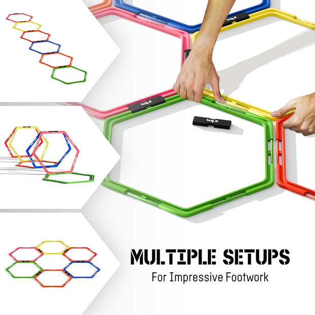 Yes4All Hex Agility Rings/Speed Rings with Carrying Bag – Hexagon Rings, Agility Hurdles for Agility Footwork Training