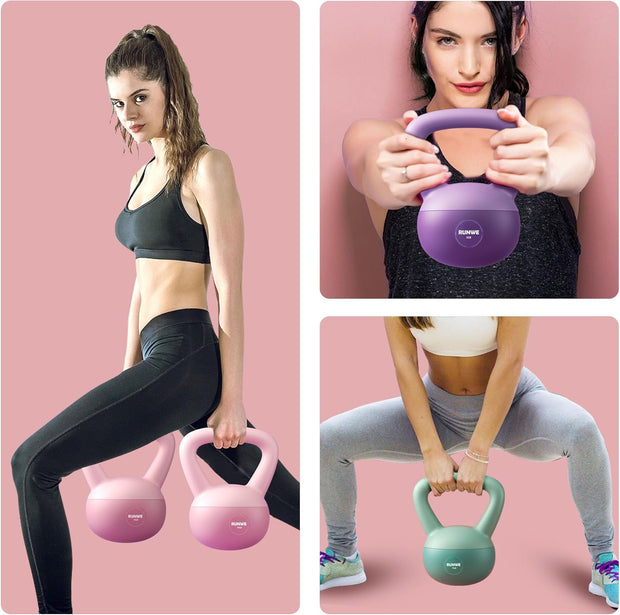 RUNWE Soft Kettlebell - Weight Options for 25, 20, 15, 10 and 5 LB Strength Training Kettlebells Weight Iron Sand Filled Shock-Proof Hand Weights for Women Men or Children