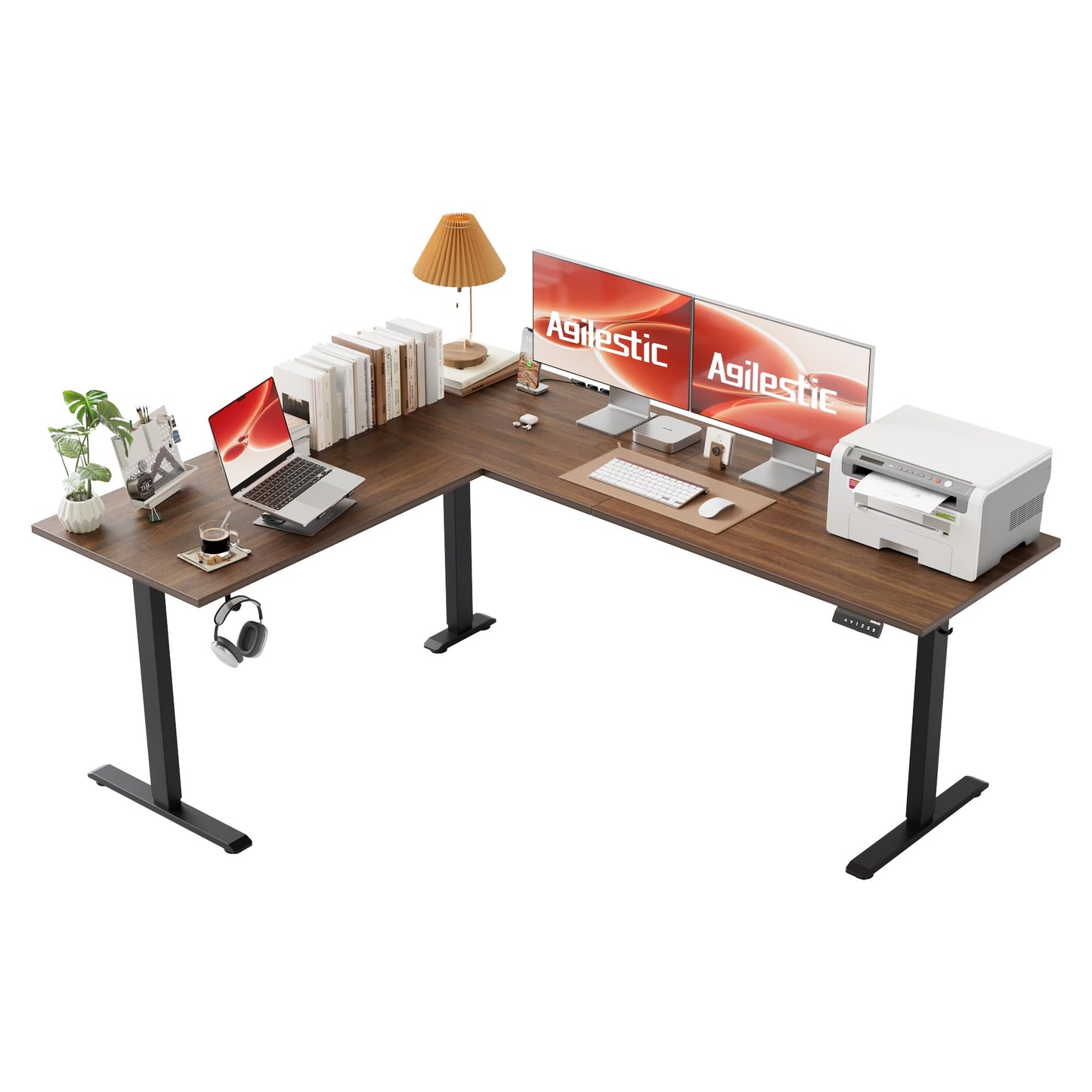 Agilestic L Shaped Standing Desk 63 x 55 inch Adjustable Height, Electric Corner Standing Desk, Sit Stand Computer Table with Splice Board, Rustic Brown