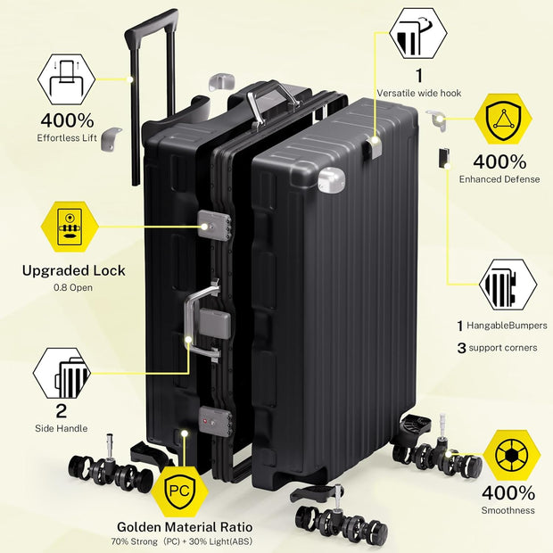 Krute Luggage 28 Inch Checked Suitcase with Spinner Wheels Zipperless Aluminum Frame Luggages TSA Lock No Zipper Hardshell Lightweight PC+ABS Large Suitcases
