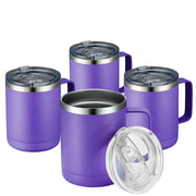 MEWAY 12oz Coffee Mug With Handle and Sliding Lid,Stainless Steel Travel Tumbler Cup with Handle,Double Wall Vacuum Insulated Camping Cup for Hot & Cold Drinks Tea (Purple,Set of 1)