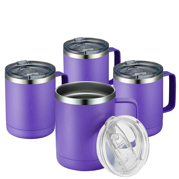 MEWAY 12oz Coffee Mug With Handle and Sliding Lid,Stainless Steel Travel Tumbler Cup with Handle,Double Wall Vacuum Insulated Camping Cup for Hot & Cold Drinks Tea (Purple,Set of 1)