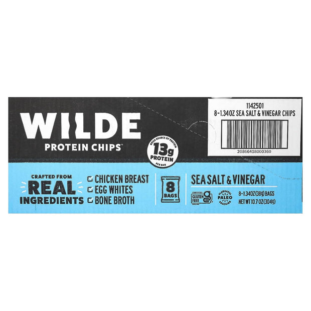 Wilde Brands Protein Chips, Sea Salt & Vinegar, 8 Bags, 1.34 oz (38 g) Each