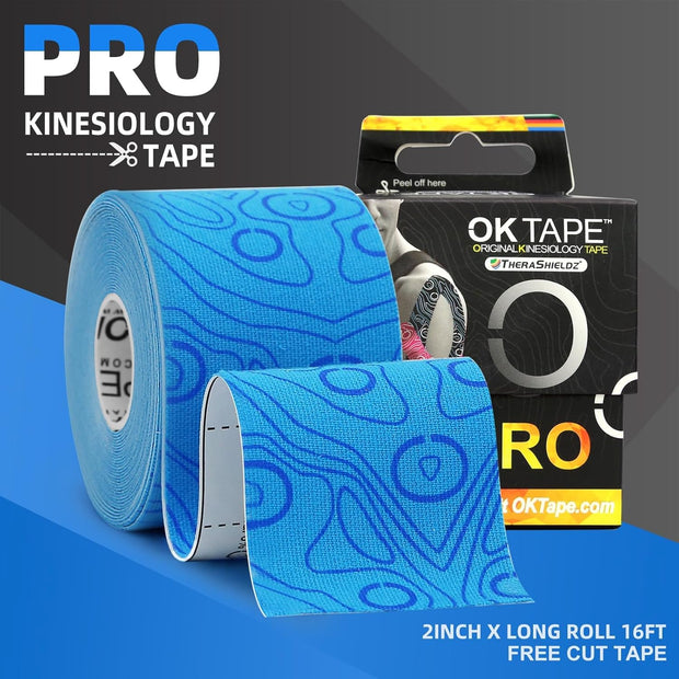 OK TAPE PRO Kinesiology Tape Uncut Roll, Elastic Physical Therapy Athletic Tape for Pain Relief, Muscle Support, Kinetic Tape, Water Resistant, 2in X 16.4ft -Black Gray