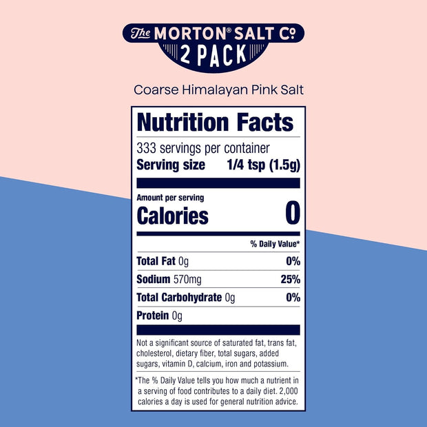 Morton All-Natural Himalayan Pink Salt, Coarse, (17.6 oz), 2-Pack, Perfect for Cooking & Finishing