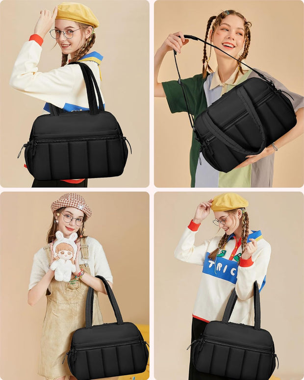 Travel Duffle Gym Bag for Women: Carry on Weekender Bags with Toiletry Bag Duffel Tote Bag with Wet Pocket Water Resistant Overnight Bag for Womens Hospital Work Sports Yoga Bags Black