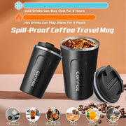 Travel coffee mugs leak-proof, reusable coffee cups with lids, stainless steel vacuum thermos coffee tumblers,thermal insulation cups for men and women keep hot & cold drinks(2nd-Black, 12OZ)