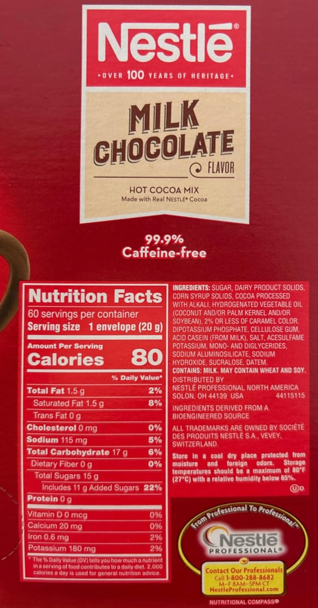 Nestle Hot Chocolate Packets, Milk Chocolate Flavor Hot Cocoa Mix, Made with Real Cocoa, Bulk Pack, 0.71 oz Packet (60 Count)