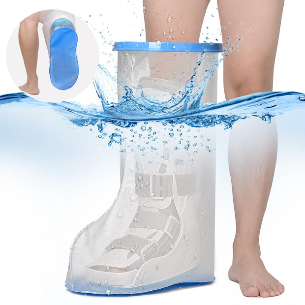 100% Waterproof Extra Wide Leg Cast Cover for Shower with Non-Slip Bottom Reusable Shower Boots Protector for Adult Leg Ankle Foot After Surgery Bandage Dressing Wound Immobilizer/Brace, Walking Boots