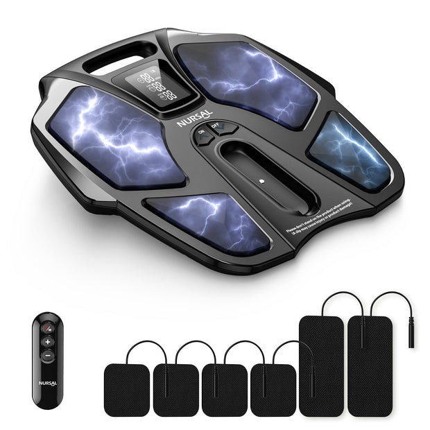 NURSAL EMS Foot Massager for Neuropathy, Electric Muscle Stimulator for Feet & Legs Circulation, TENS Unit for Feet with 6 Reusable Pads, Wireless Remote with 90 Adjustable Intensity Levels