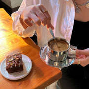 ZENFUN 4 Pack 6.8 oz Coffee Cups Set, 18/8 Stainless Steel Espresso Cup with Saucer and Spoon, Cute Coffee Mugs with Handle, Drinkware Cup for Latte, Cappuccino, Milk, Tea