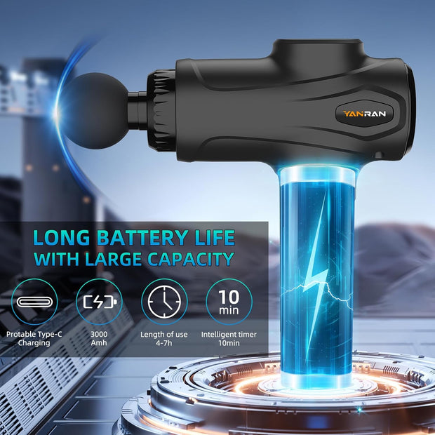 YANRAN Deep Tissue Massage Gun Portable, Percussion Massage Gun with 7 Levels & 6 Massage Heads, Electric Massager for Muscles Pain Relief, Gifts for Men Women Athletes for Sports and Relaxation