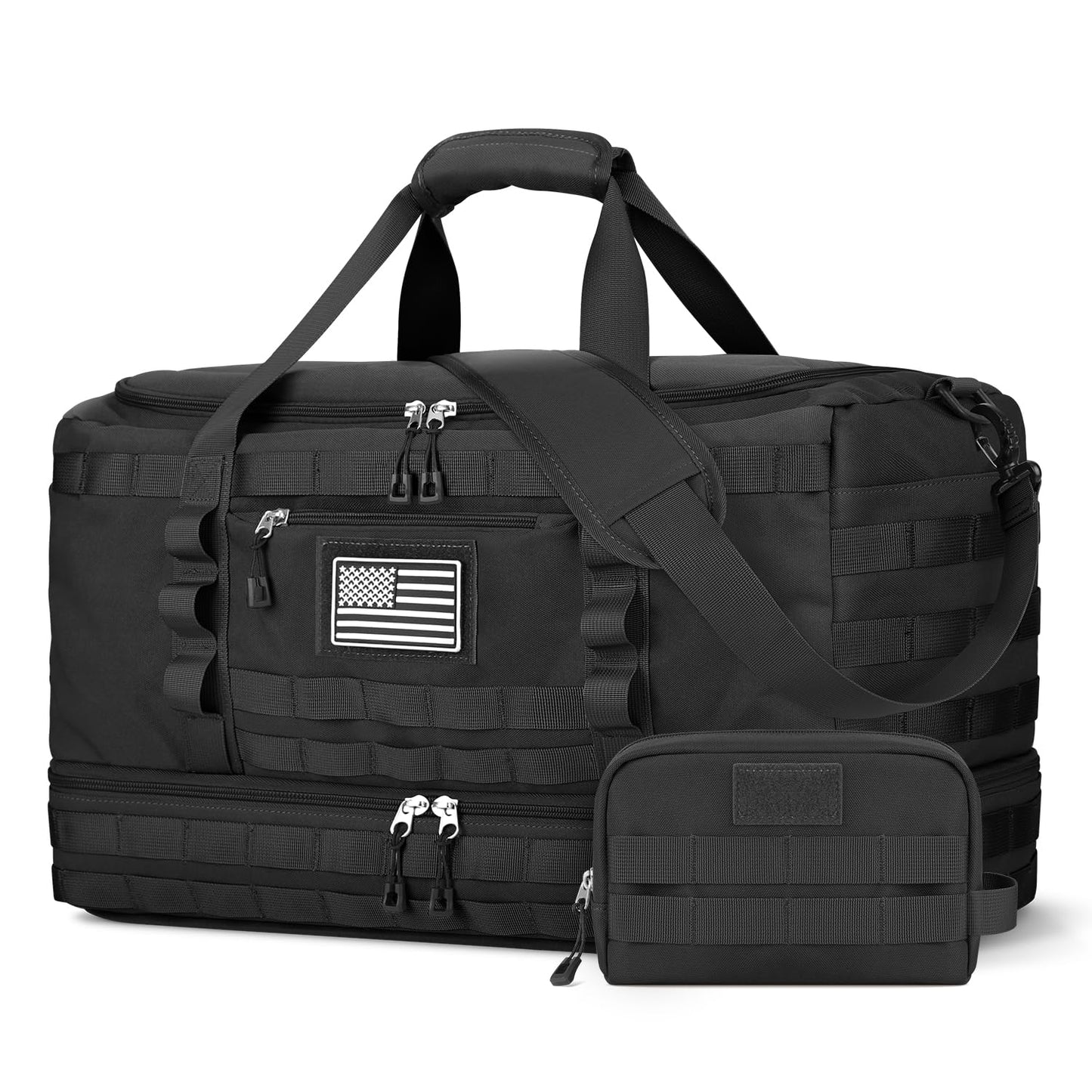 ETRONIK Travel Bag for Men Women, Gym Bag & Tactical Duffle Bags for Travel, Carry on with Toiletry Bag and Shoe Compartment, Weekender Overnight Trip with Wet Pocket for Workout Medical, Black