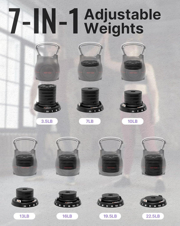 YOTTOY Adjustable Kettlebell,3.5-22.5LB Kettlebells Adjustable Set,Strength Training Kettlebells for Home Gym