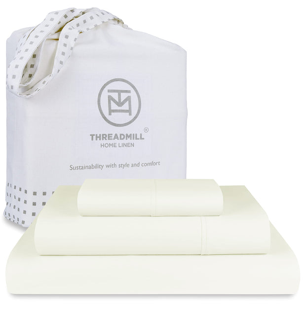 Threadmill Luxury 100% Cotton King Size Sheets Set- 800 Thread Count Jacquard Celine Hotel White, Better Than Egyptian Cotton,4 Pc Striped Bed Set, Damask Bed Sheets with 16" Deep Pocket