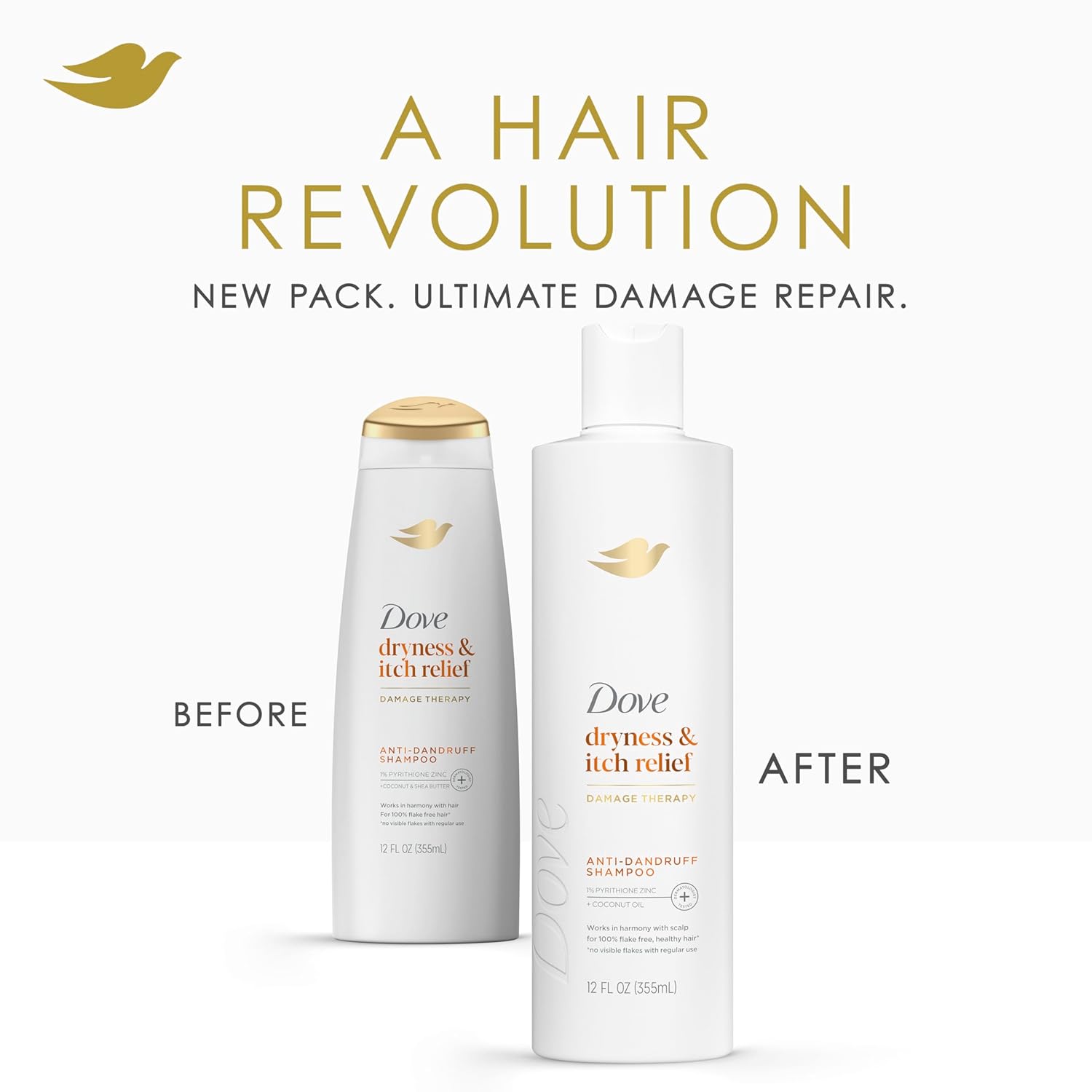 Dove Damage Therapy Derma Shampoo Dryness + Itch for Flaky Scalp with Pyrithione Zinc and Coconut Oil 12 Fl Oz