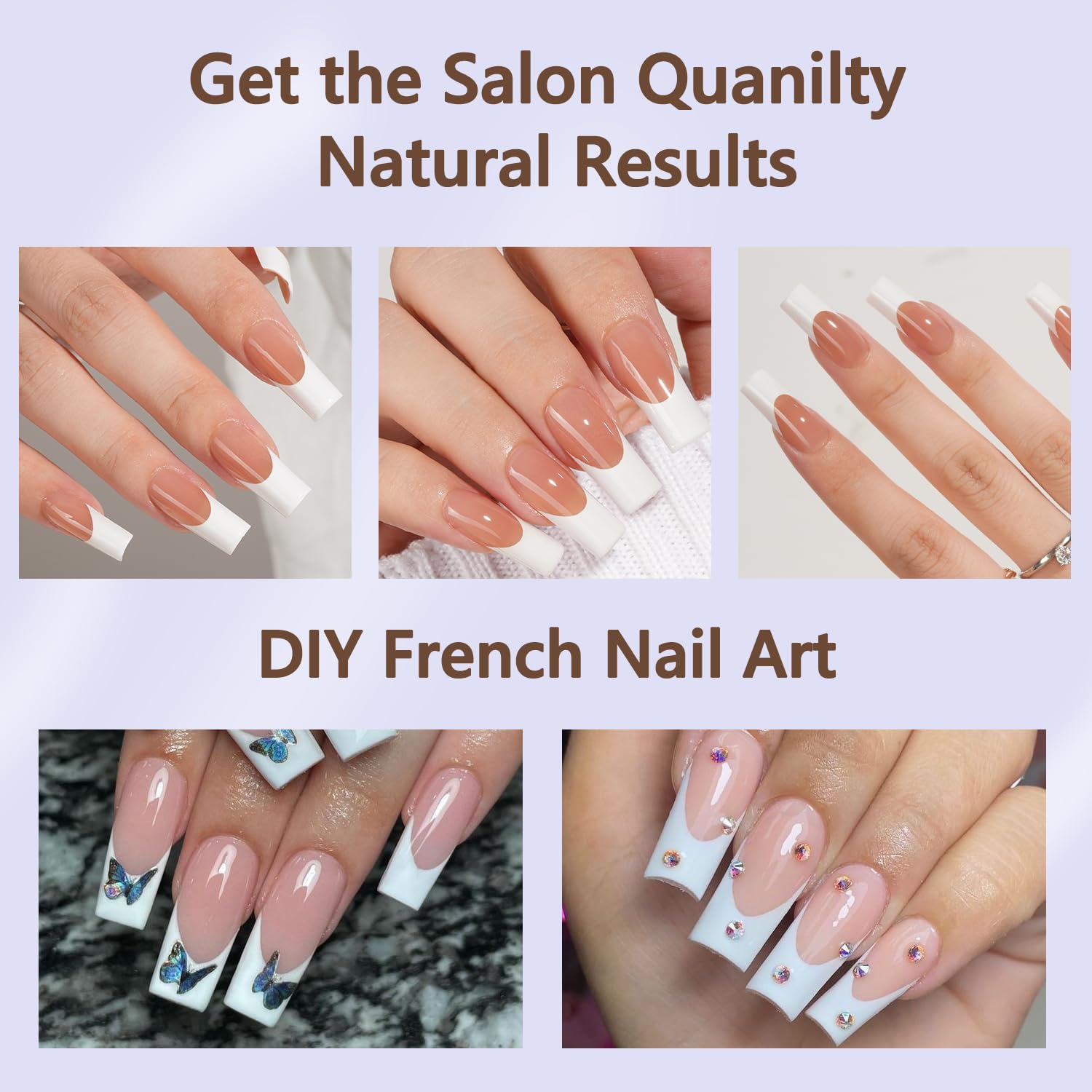 Misssix French Gel Nail Tips, 240Pcs French Tip Press on Nails Long Square Brown, No Need to File 3 in 1 Tips Pre-lasting, Fake Nails for Nail Art DIY 15 Sizes
