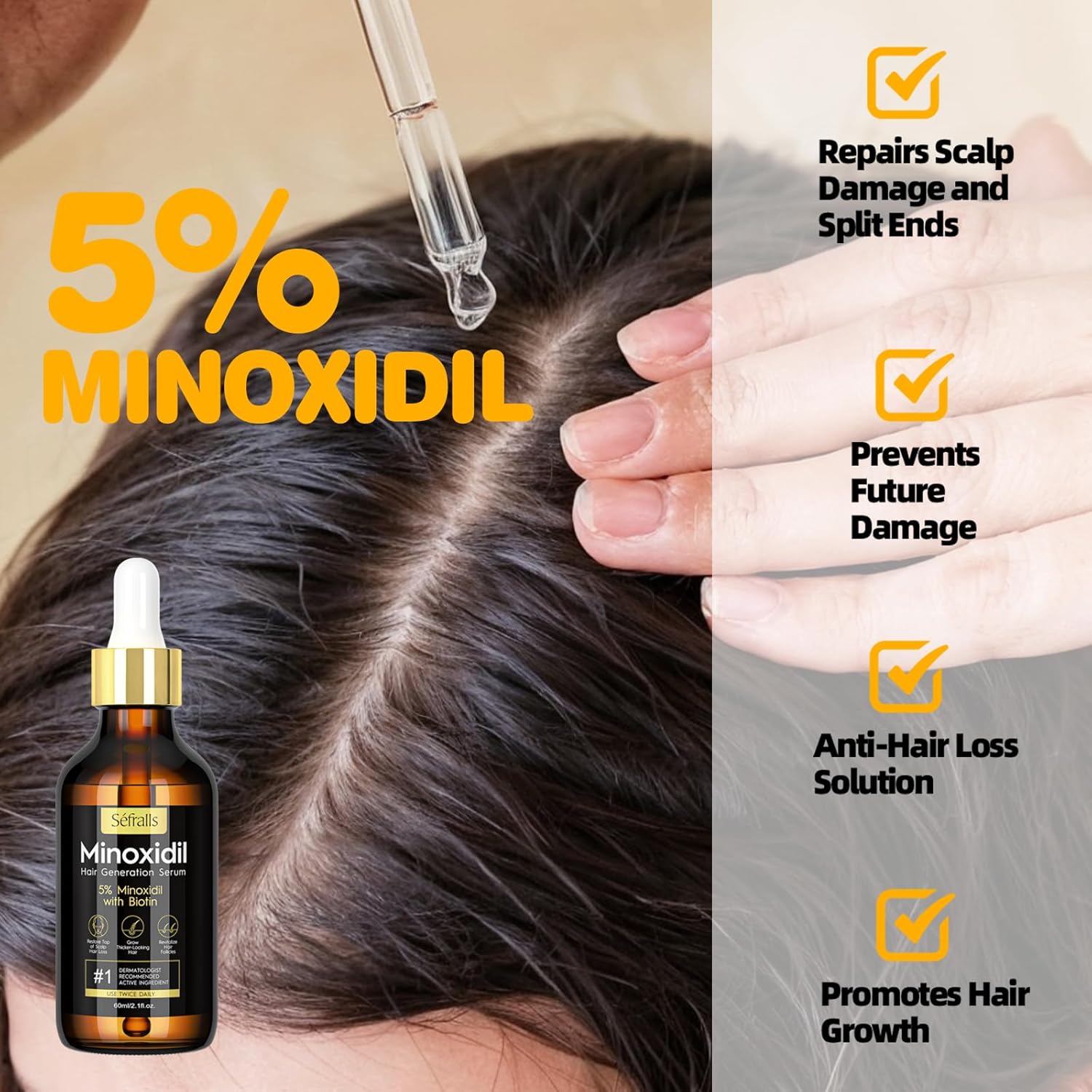 5% Minoxidil Hair Growth Serum Oil For Men and Women, Biotin Hair Serum, Safest Hair Regrowth Treatment, Prevent Scalp Hair Loss 60ml / 2.11 fl.oz
