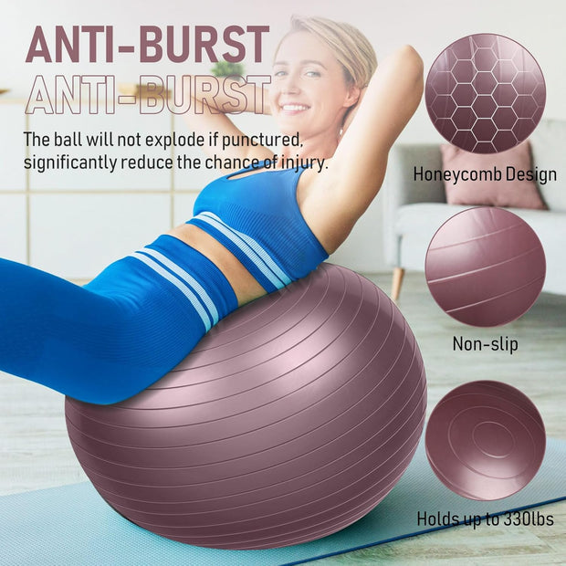 Leyndo 4 Pcs 26 Inch Yoga Exercise Ball Pilates Pregnancy Birthing Fitness Ball with Quick Pump Anti Burst for Improved Posture, Balance, Yoga, Pilates, Training