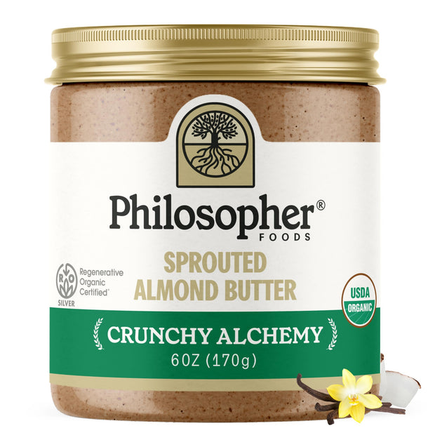 Philosopher Foods - Naked Creamy Organic Sprouted Almond Butter - 16 oz - Stone Ground Regenerative Organic Creamy Almond Nut Butter No Sugar Added