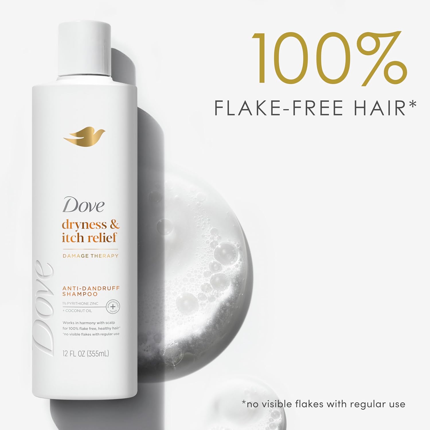 Dove Damage Therapy Derma Shampoo Dryness + Itch for Flaky Scalp with Pyrithione Zinc and Coconut Oil 12 Fl Oz
