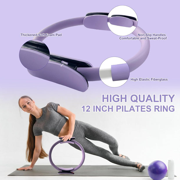 Pilates Ring Set 11 PCS, Magic Circle Yoga Ring, Pilates Ball, Adjustable Ankle Wrist Weights, Resistance Bands, Tape Measure, Pilates Kit Equipment Accessories for Women Home Workouts Yoga