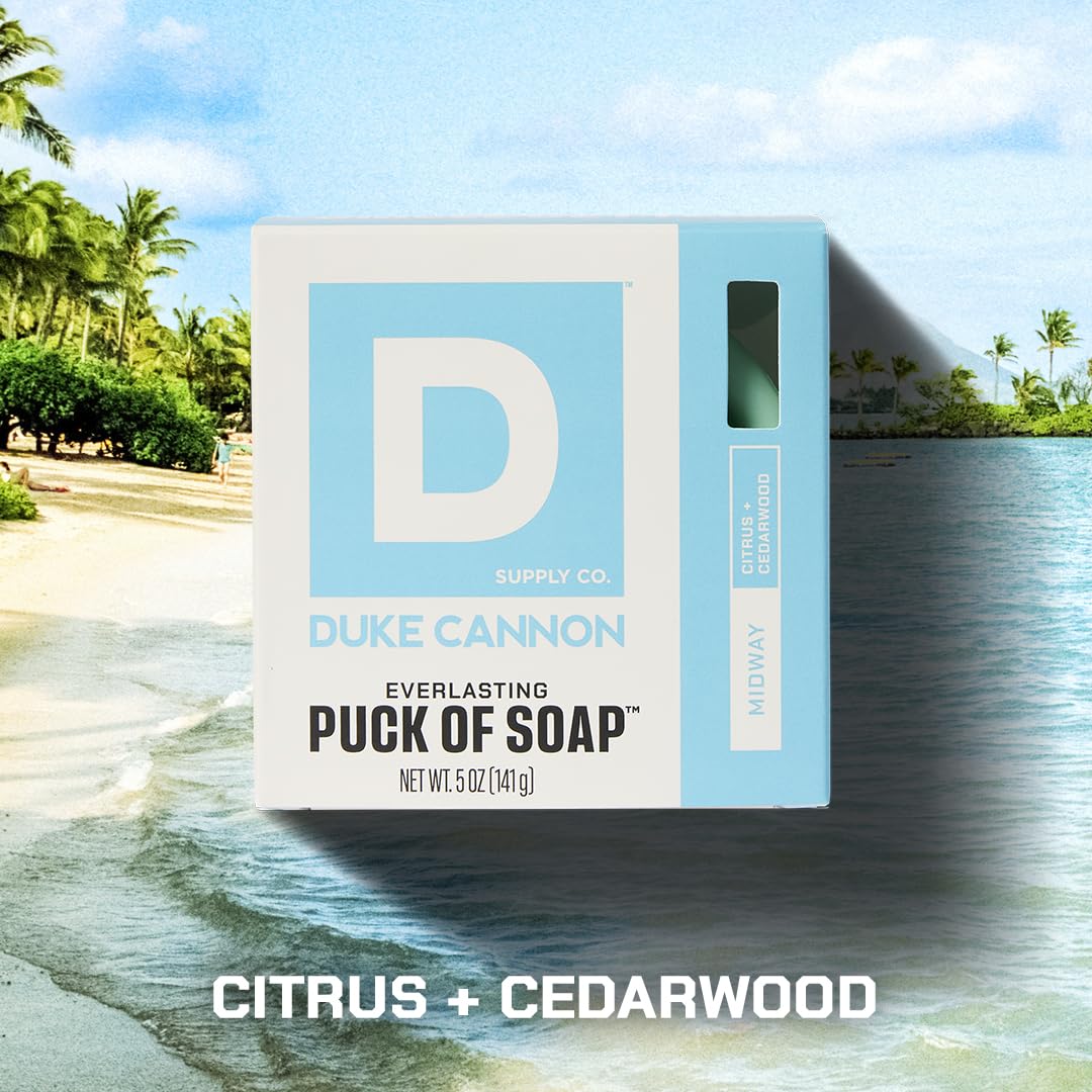 Duke Cannon Supply Co. Bar Soap Puck - Men's Rounded Bar Soap With Masculine Scents - Hydrating & Deep Cleaning - Disc-Shaped Mens Soap - All Skin Types - Midway,5 oz