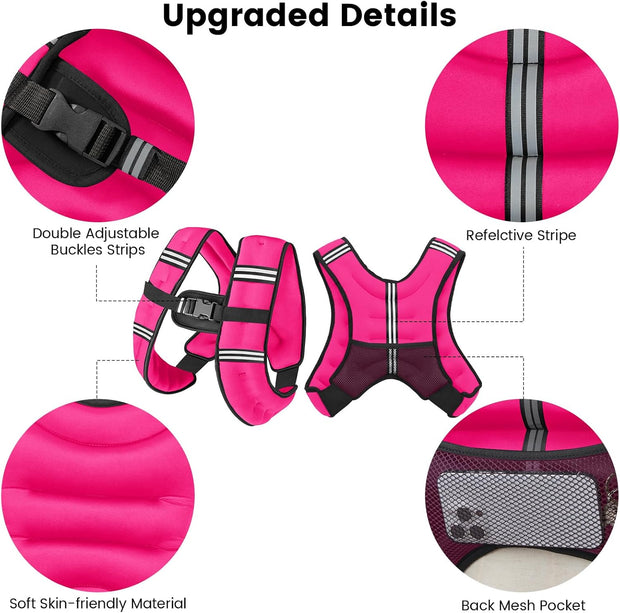 Weighted Vest for Woman Men,6lb/8lb/12lb/16lb/20Lb/25lb Weight Vest with Reflective Stripe Adjustable Buckle Strap Back Pocket Workout Strength Training Walking Jogging Running