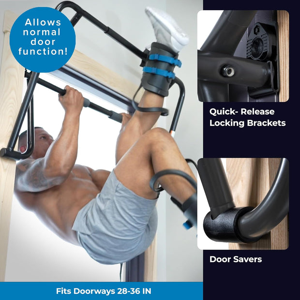 TEETER EZ-Up Inversion & Chin-Up System - Doorway Pull-up Workout Bar and Gravity Boots for Fitness, Stretching, and Back Pain Relief
